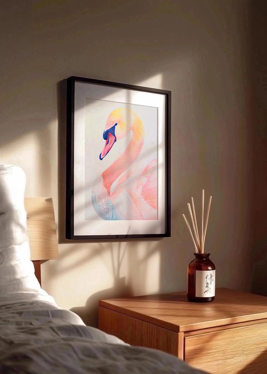 Cuadro Cisne color rosa pastel