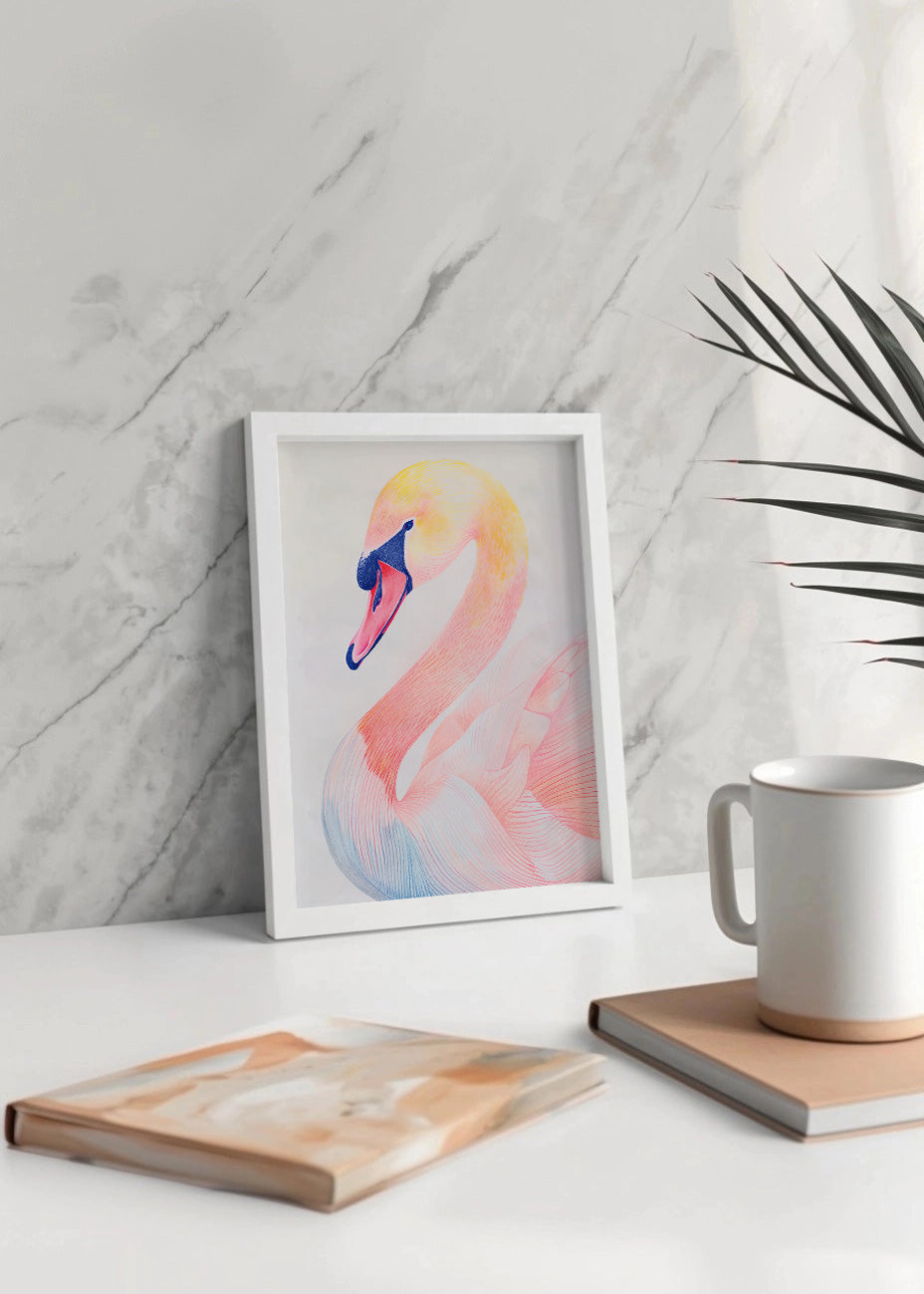 Cuadro Cisne color rosa pastel