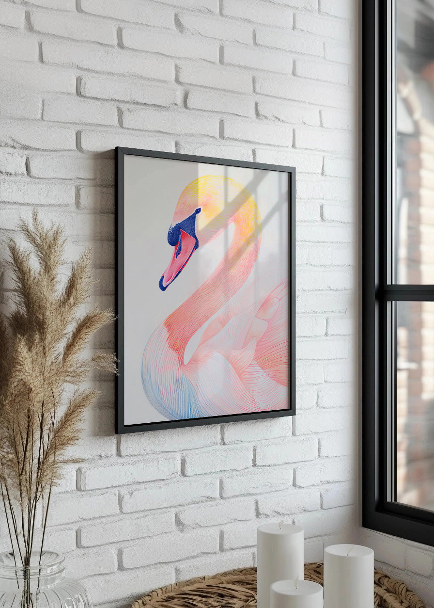 Cuadro Cisne color rosa pastel