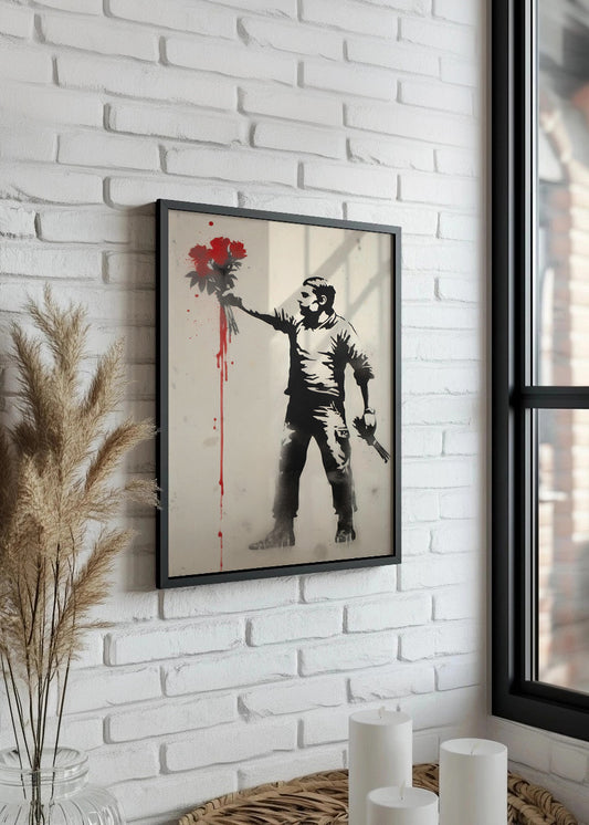 Cuadro Flores y pistolas (estilo Banksy)