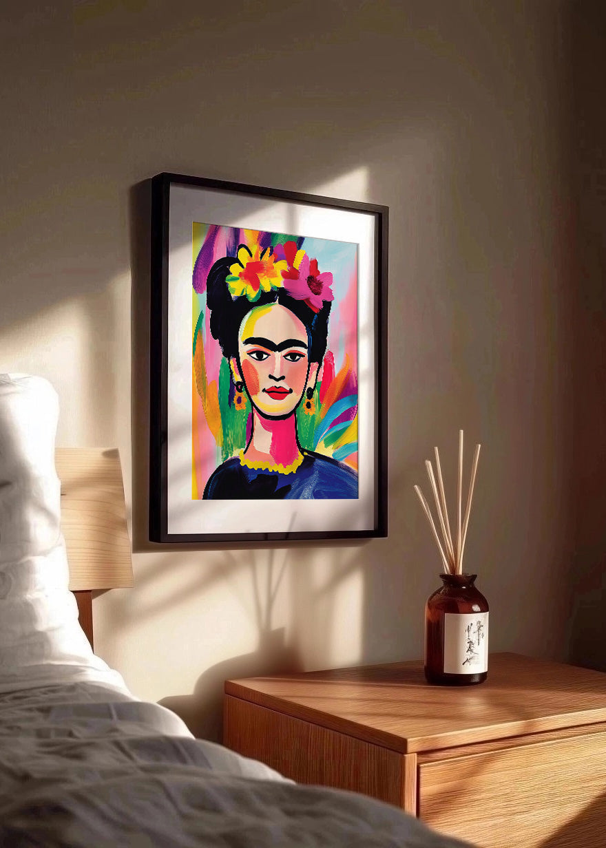 Cuadro Frida Khalo con colores vivos