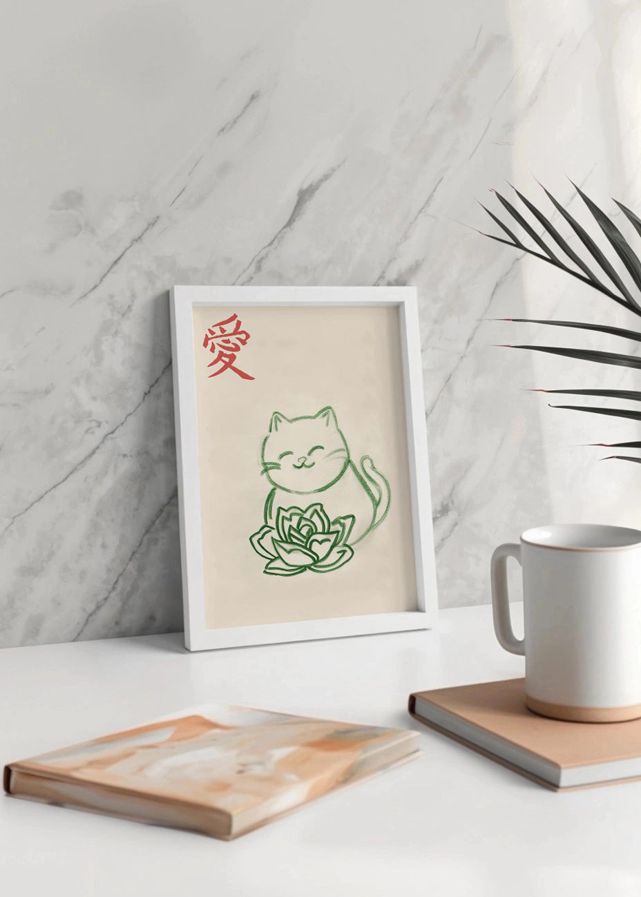 Cuadro Gatito sonriente estilo japonés