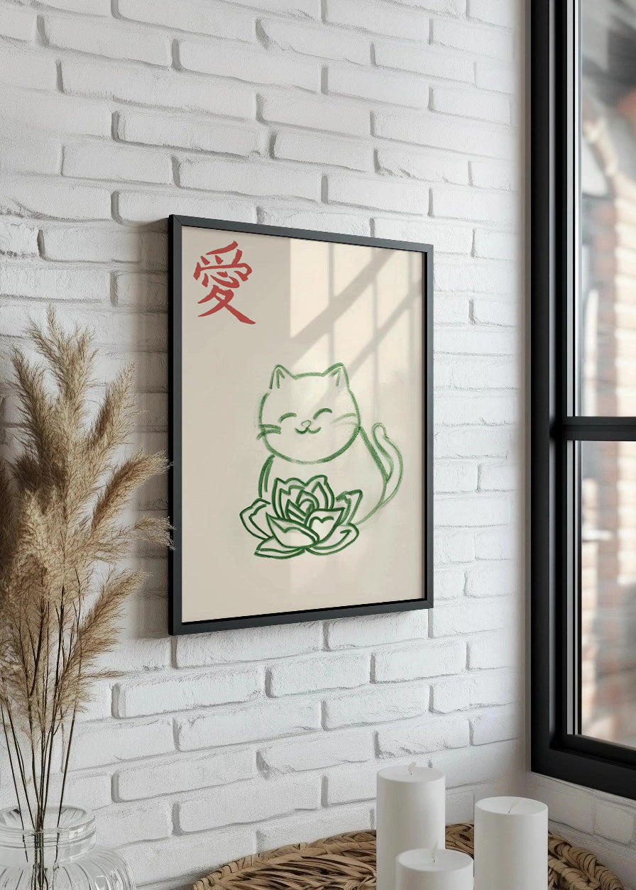 Cuadro Gatito sonriente estilo japonés