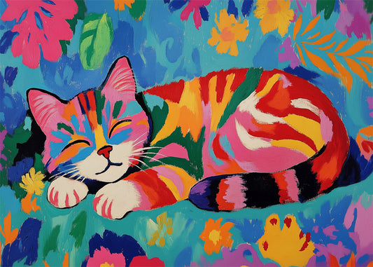 Cuadro Gatito acostado en tonos alegres