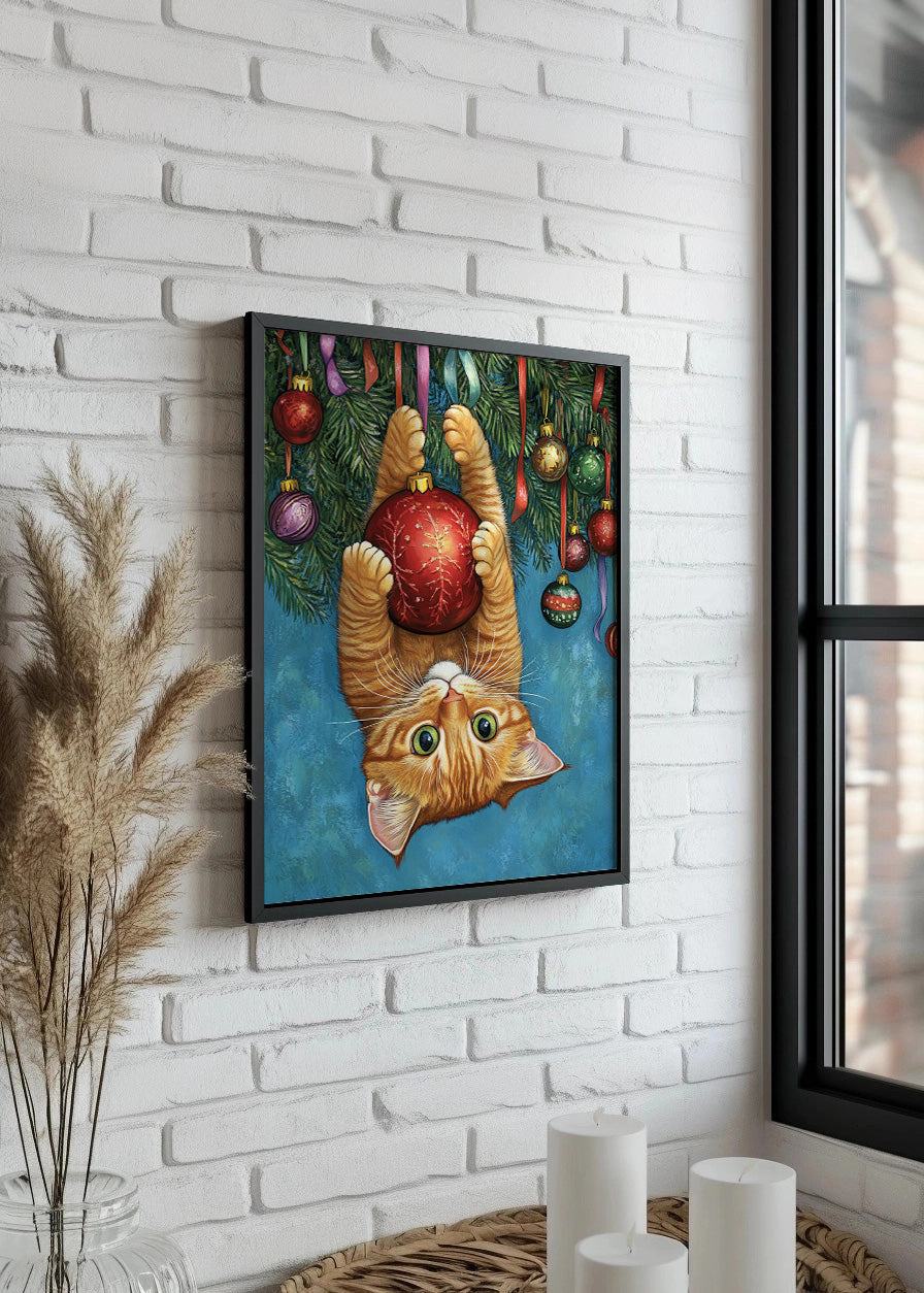 Cuadro Gatito jugando con bola navideña