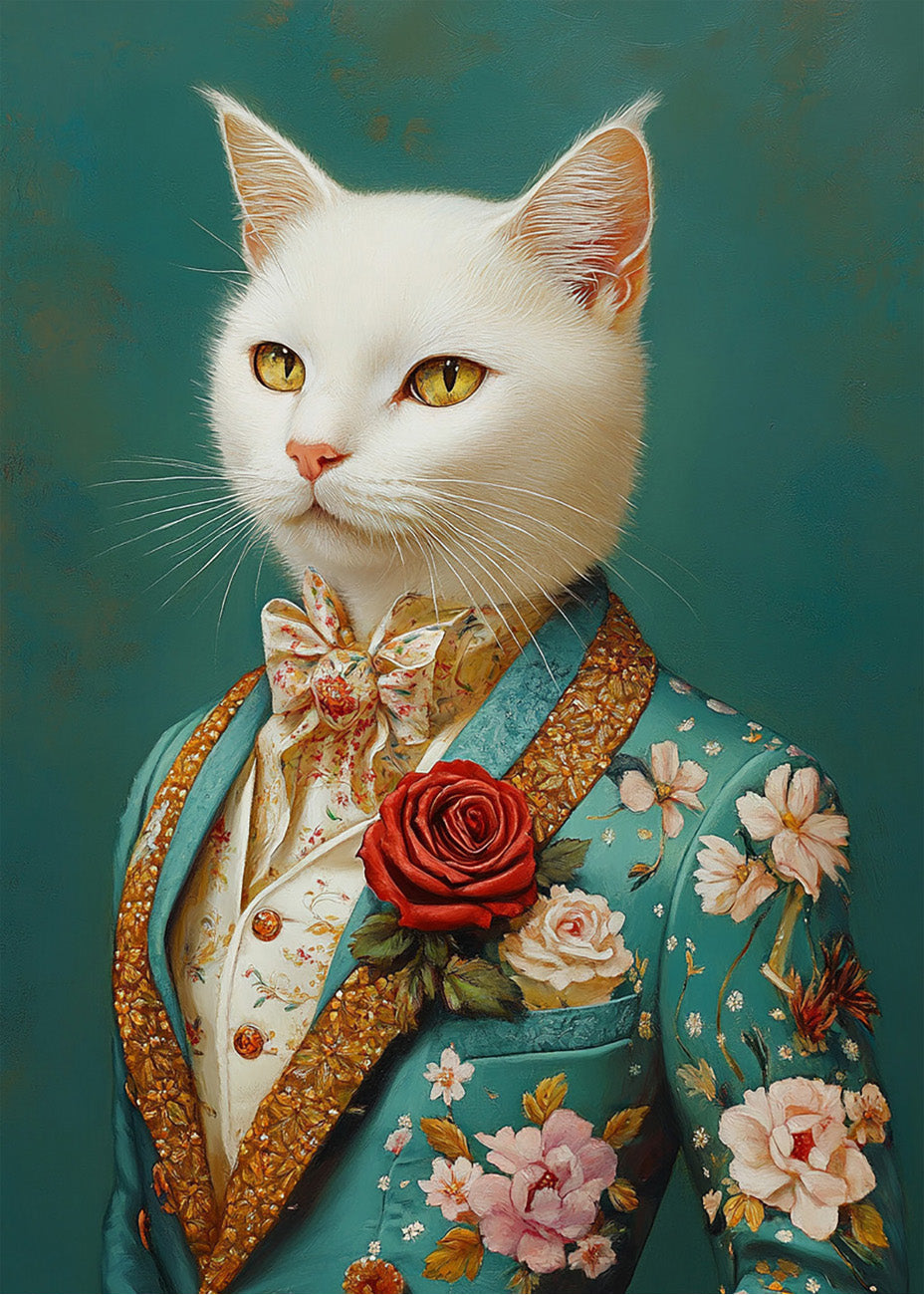 Cuadro Gato blanco vestido como persona con traje