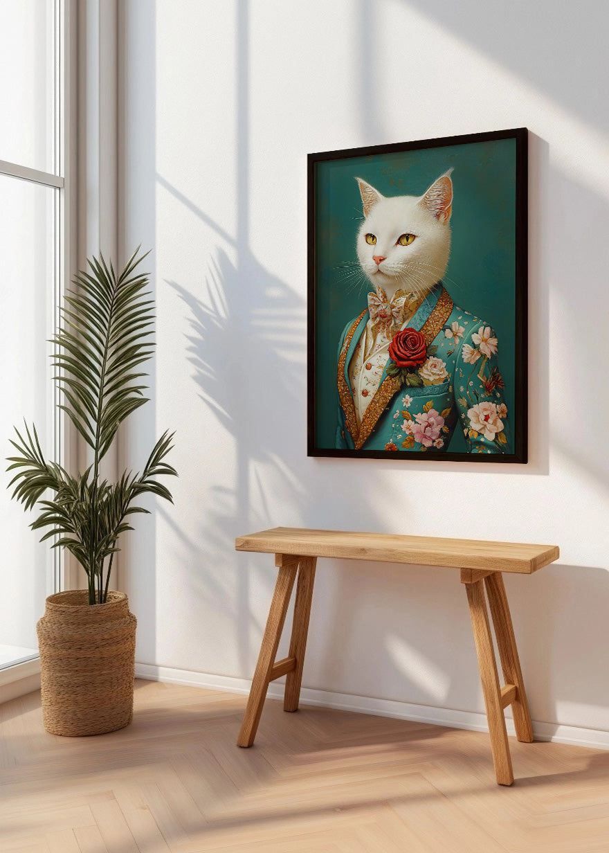 Cuadro Gato blanco vestido como persona con traje