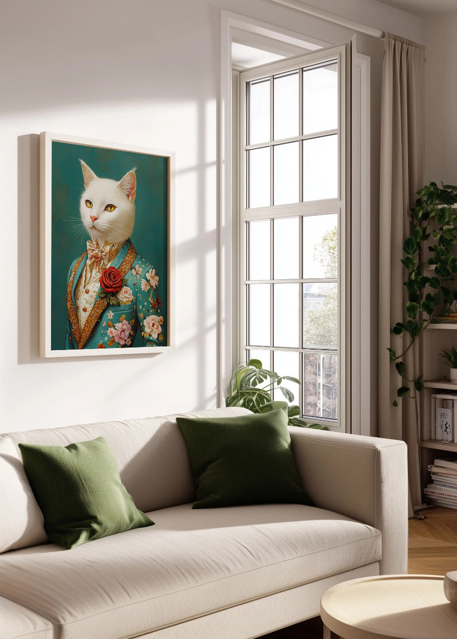 Cuadro Gato blanco vestido como persona con traje