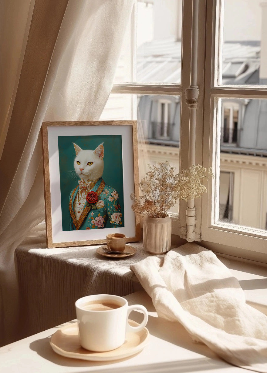 Cuadro Gato blanco vestido como persona con traje