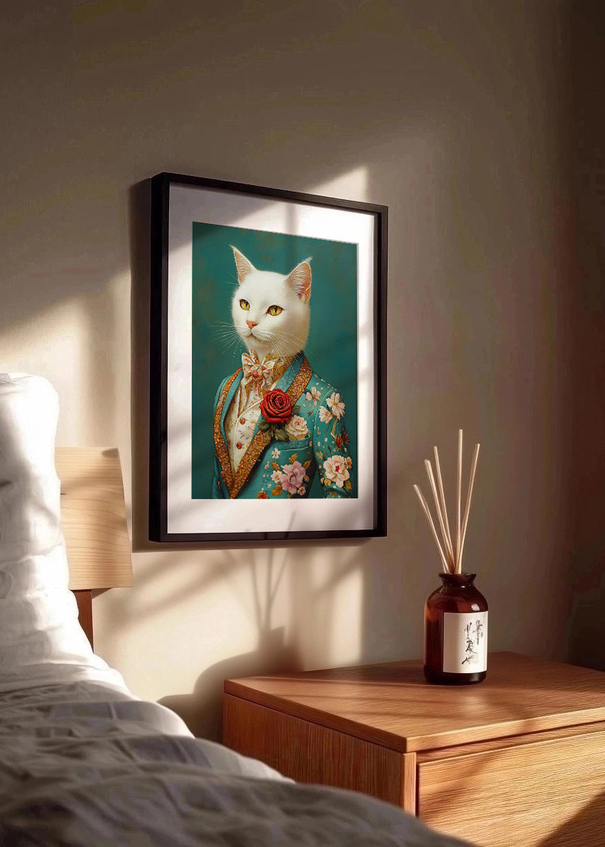 Cuadro Gato blanco vestido como persona con traje