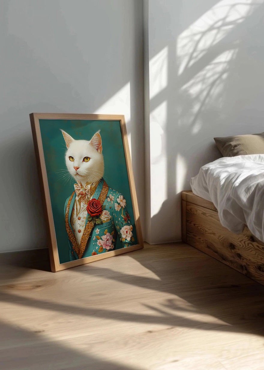 Cuadro Gato blanco vestido como persona con traje