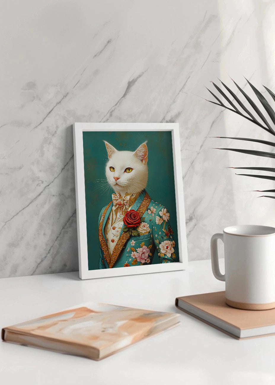 Cuadro Gato blanco vestido como persona con traje