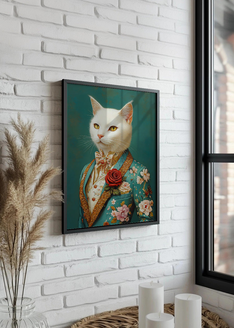 Cuadro Gato blanco vestido como persona con traje