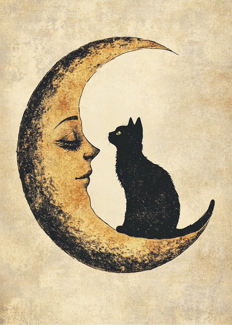Cuadro Gato negro sobre la luna