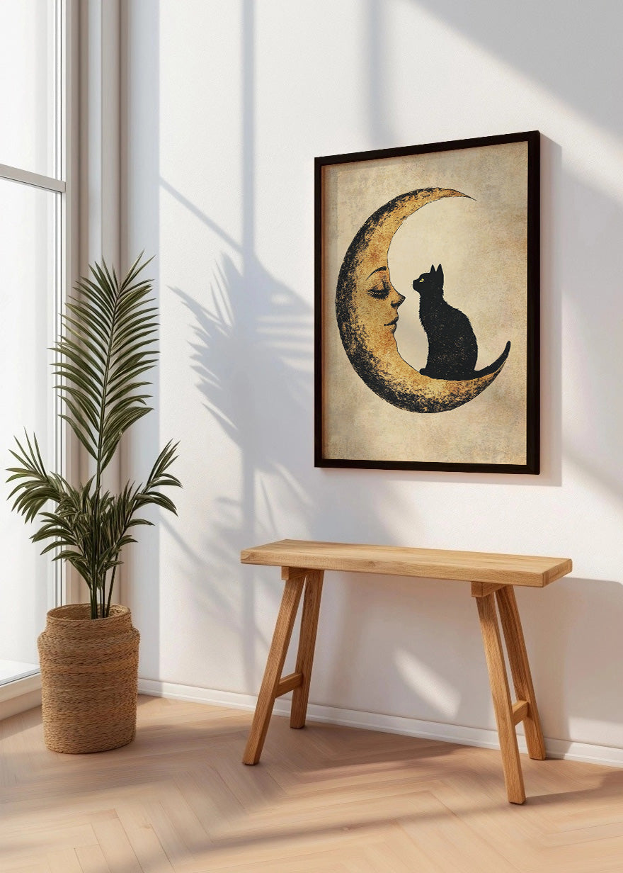 Cuadro Gato negro sobre la luna