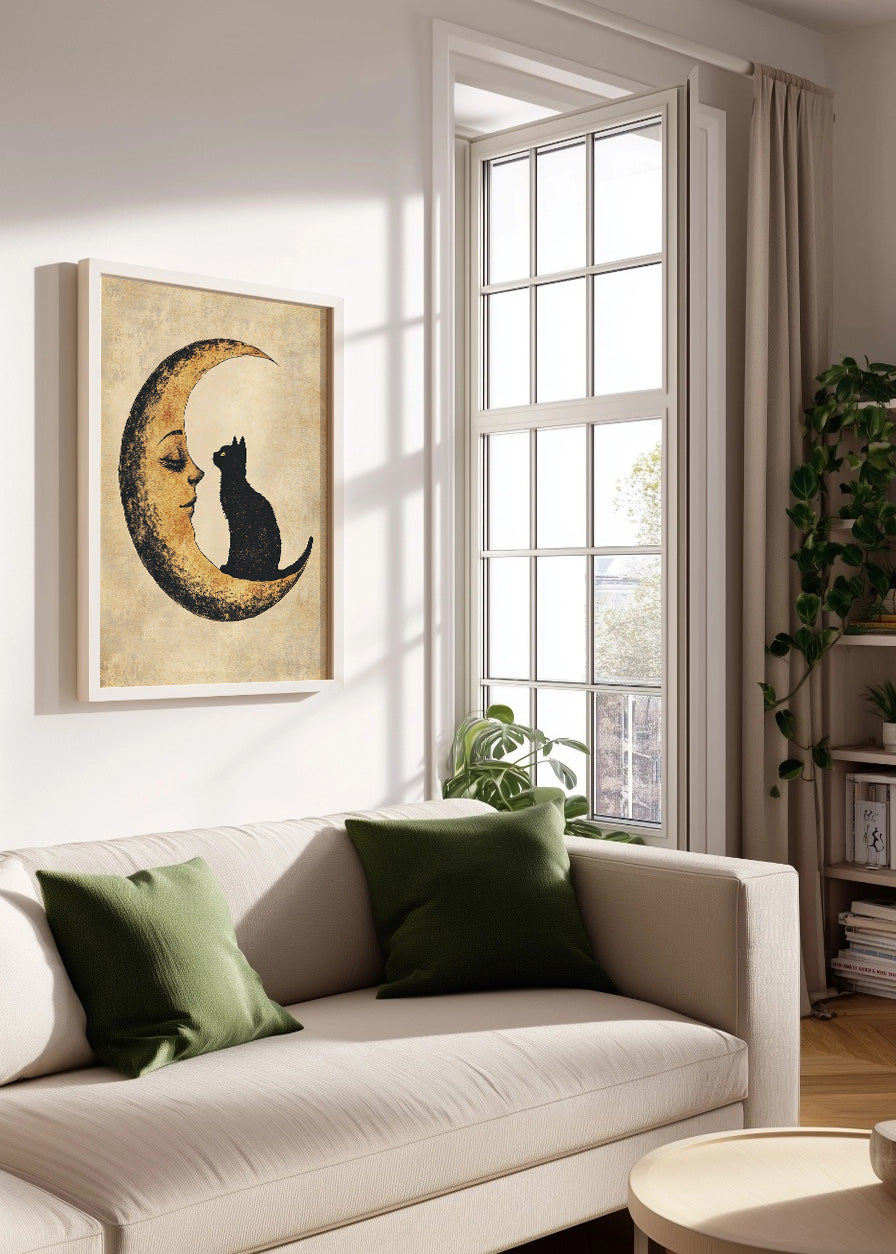 Cuadro Gato negro sobre la luna