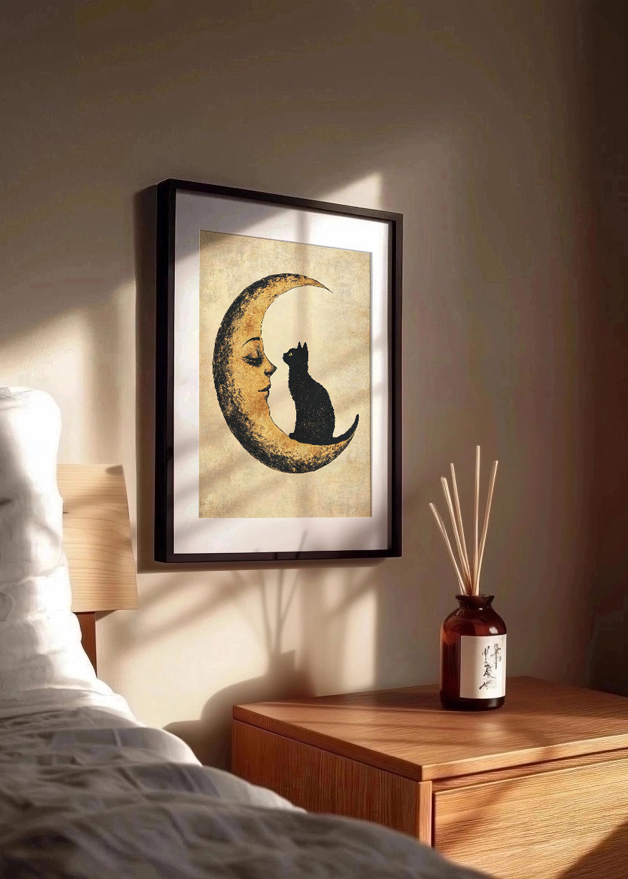 Cuadro Gato negro sobre la luna