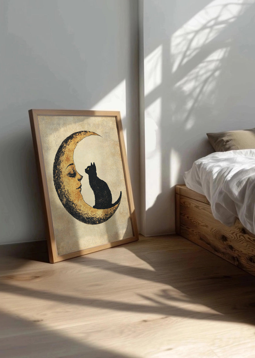 Cuadro Gato negro sobre la luna