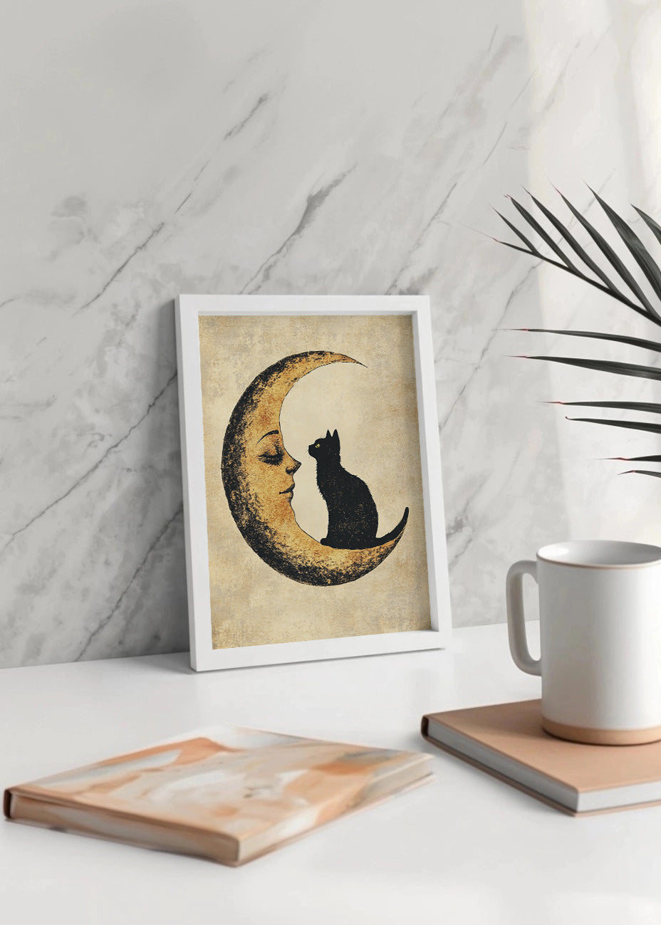 Cuadro Gato negro sobre la luna