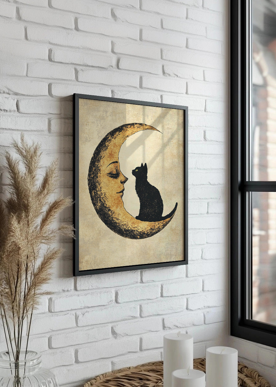 Cuadro Gato negro sobre la luna