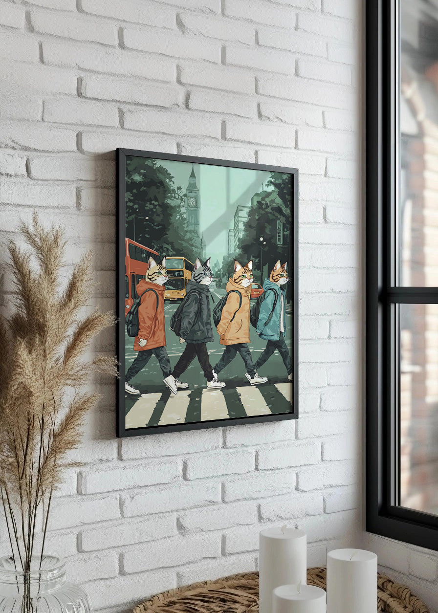 Cuadro Gatos vestidos cruzando la calle