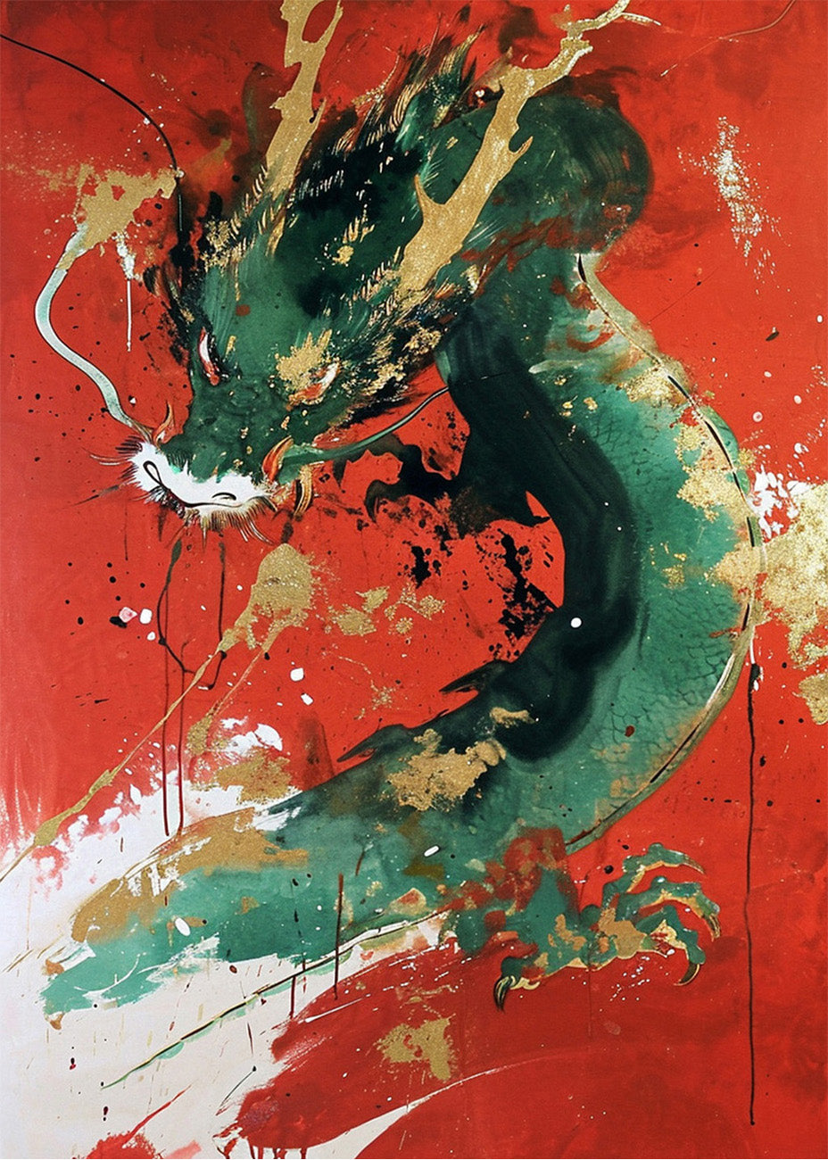 Cuadro Green and golden dragon