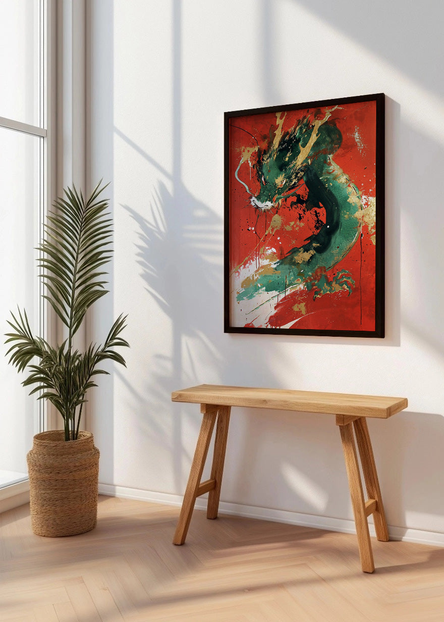 Cuadro Green and golden dragon
