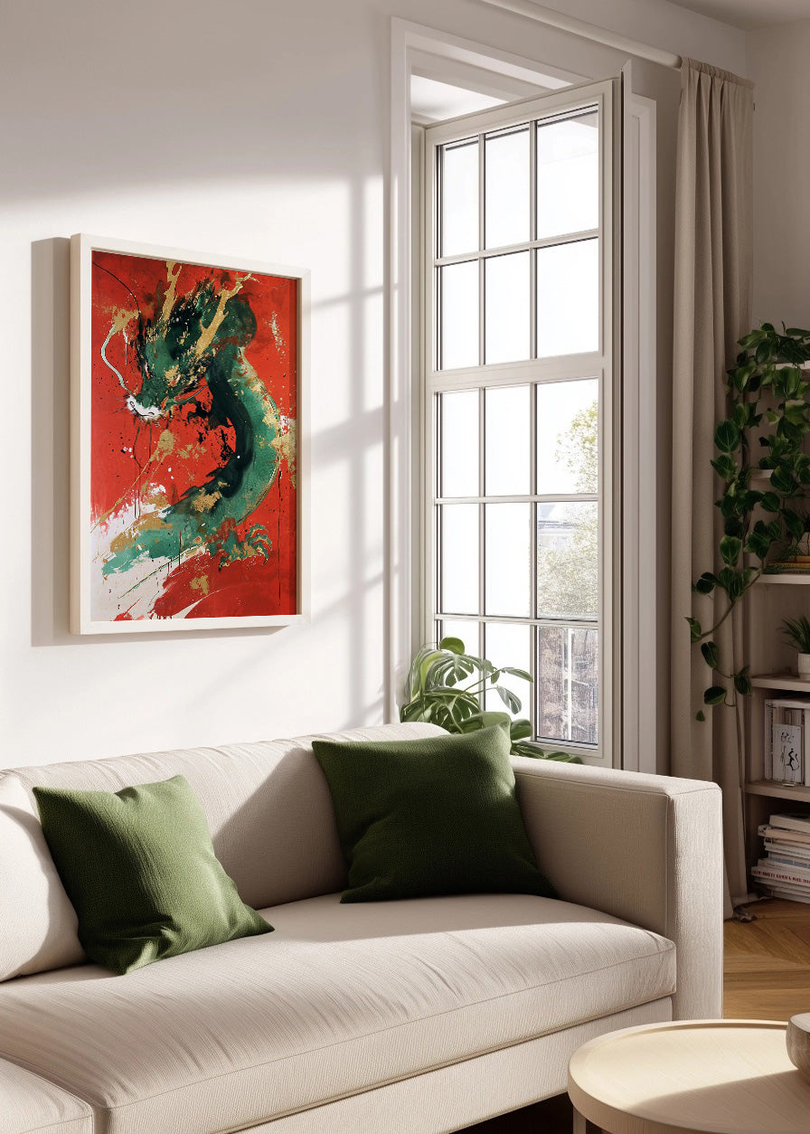 Cuadro Green and golden dragon