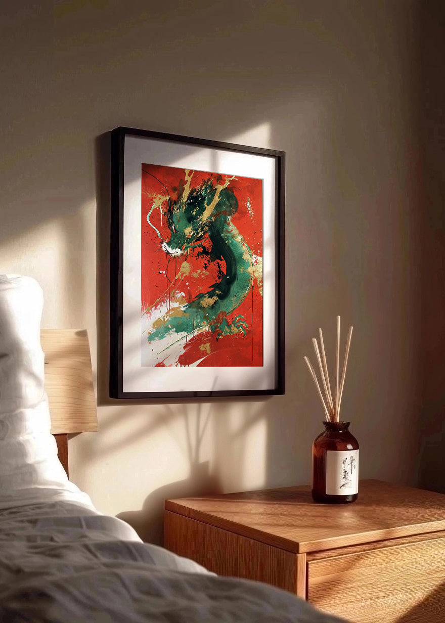 Cuadro Green and golden dragon