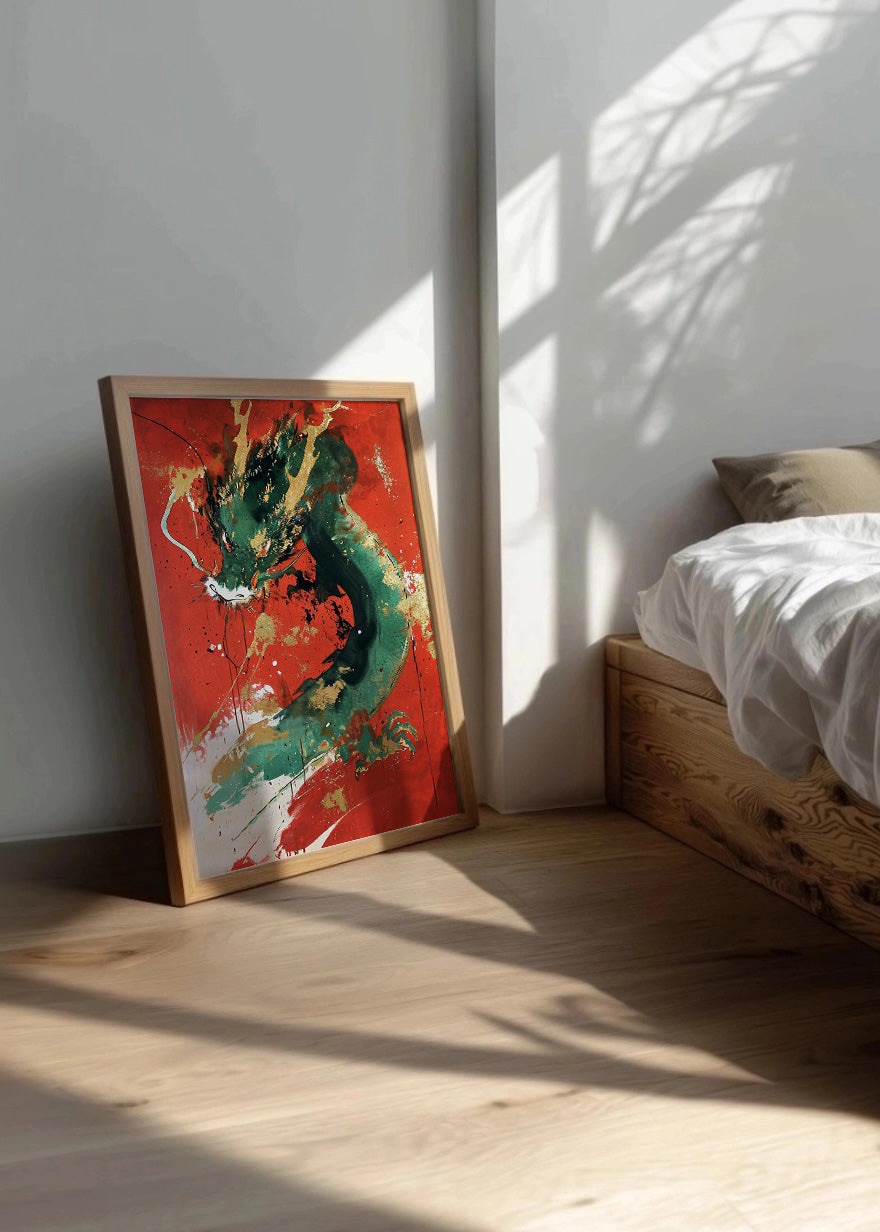 Cuadro Green and golden dragon