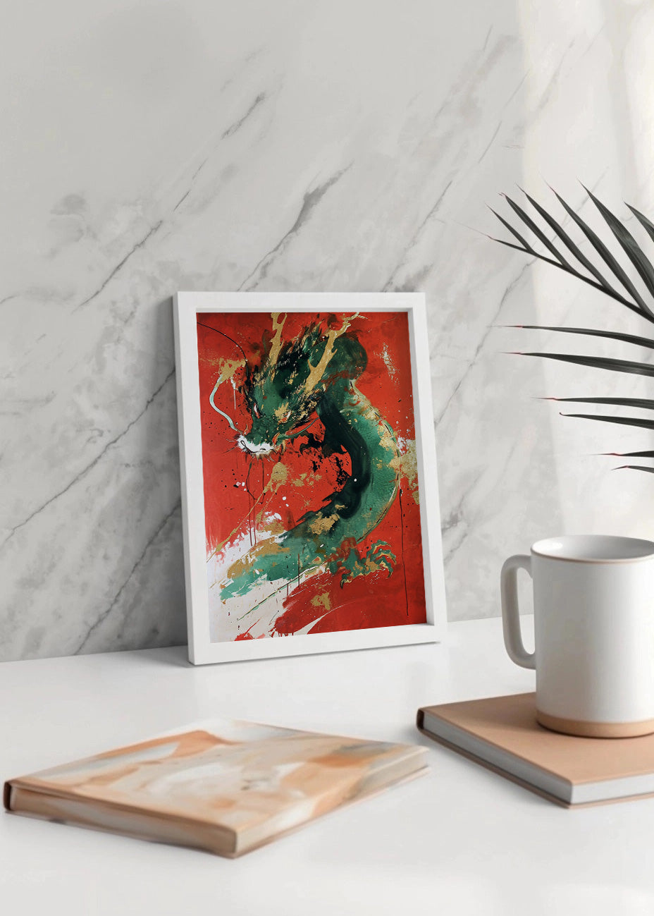 Cuadro Green and golden dragon