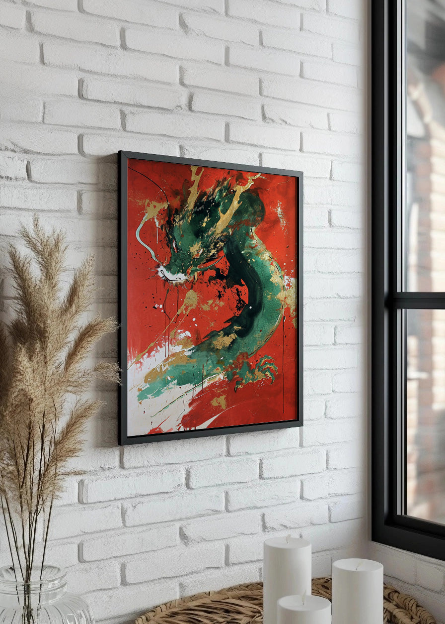 Cuadro Green and golden dragon