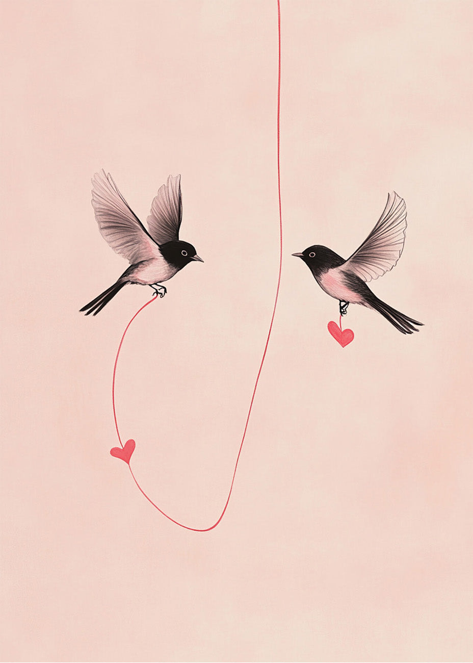 Cuadro ​Gorriones llevando corazones