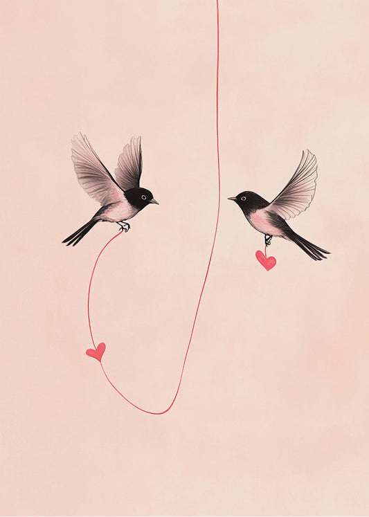 Cuadro Gorriones llevando corazones