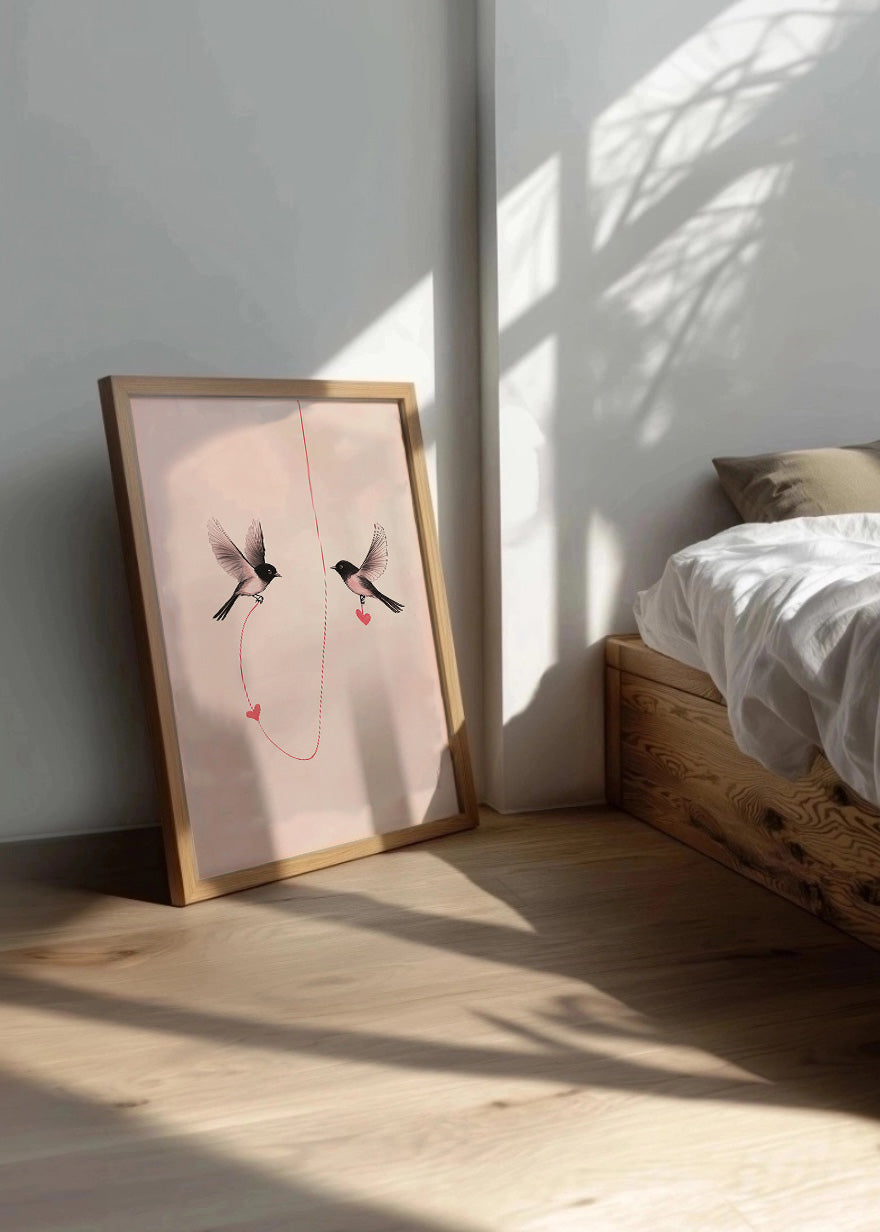 Cuadro ​Gorriones llevando corazones