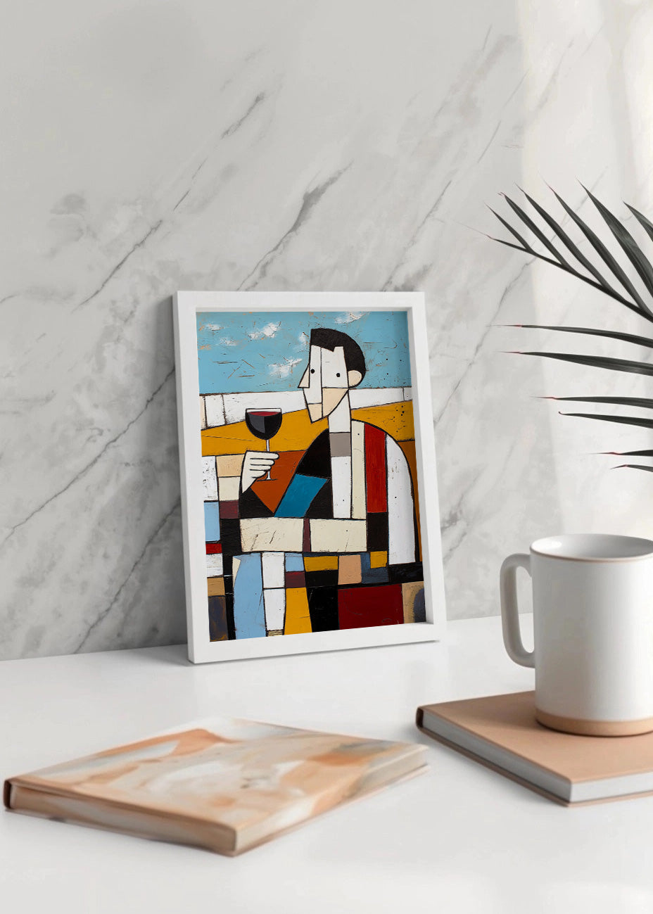 Cuadro Hombre tomando copa de vino cubista