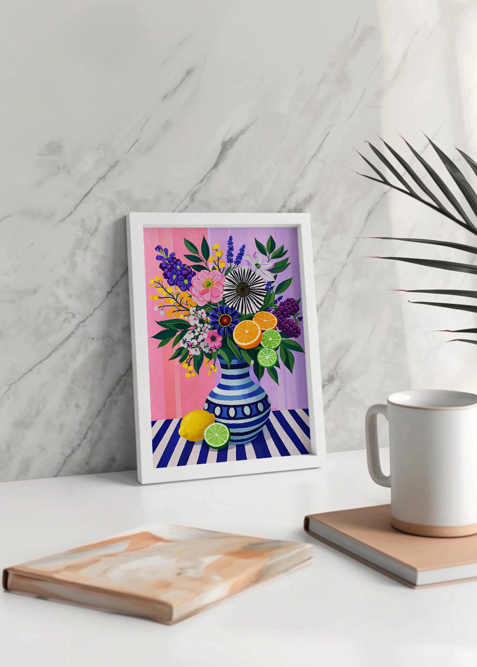 Cuadro Jarron con cítricos y flores
