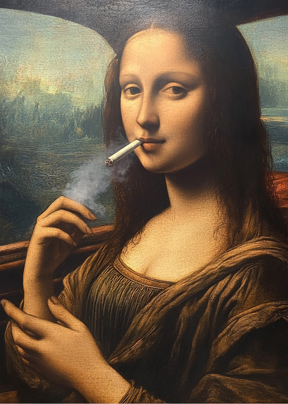 mona lisa smoking a cigarette canvas CanvasWallDecor Primary subjects Mona Lisa's Mouthpiece