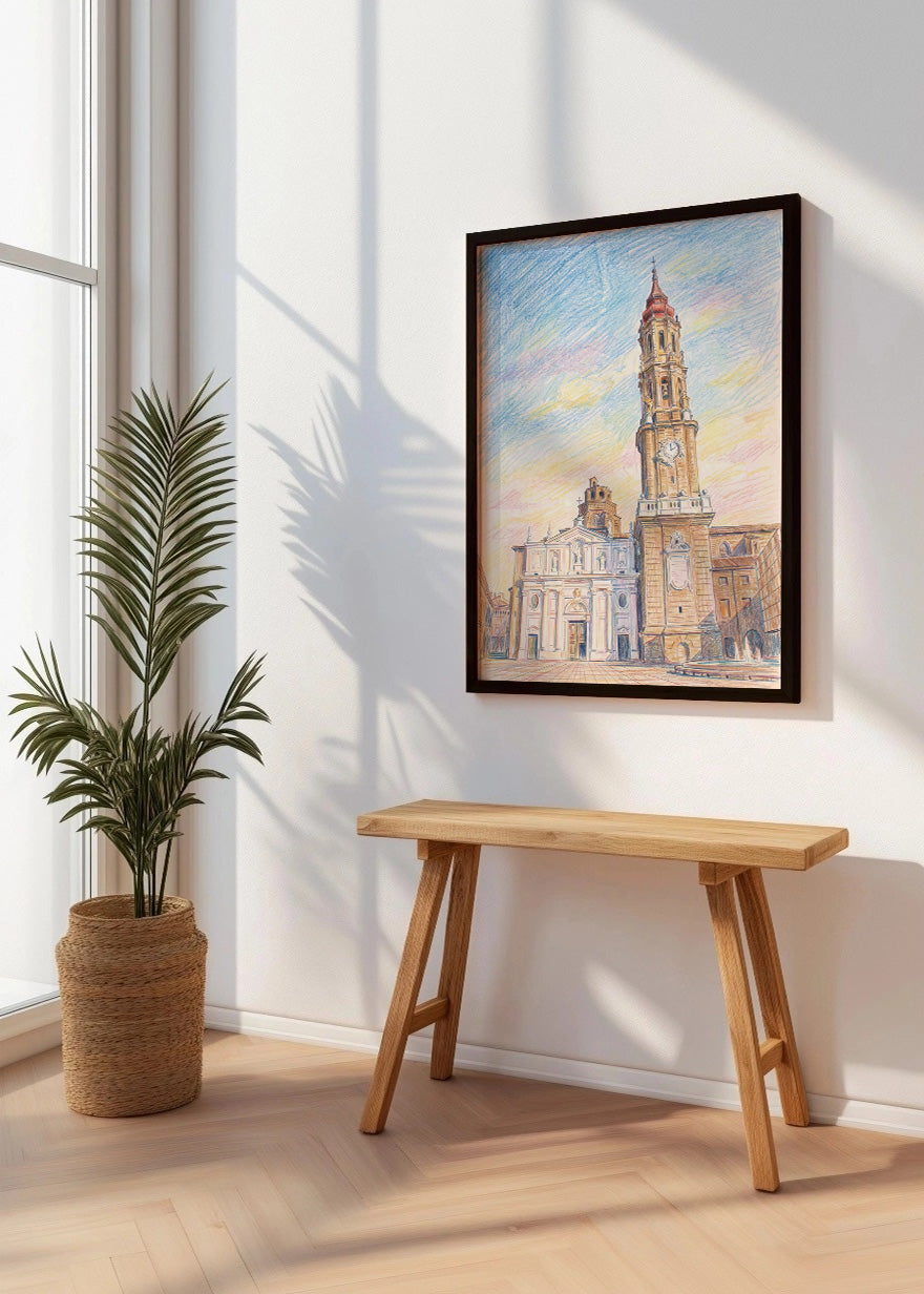 Cuadro La Seo Catedral del Salvador efecto dibujo