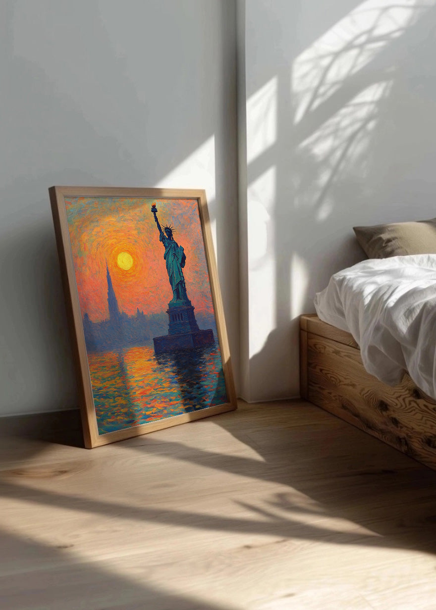 Cuadro La estatua de la libertad frente al atardecer