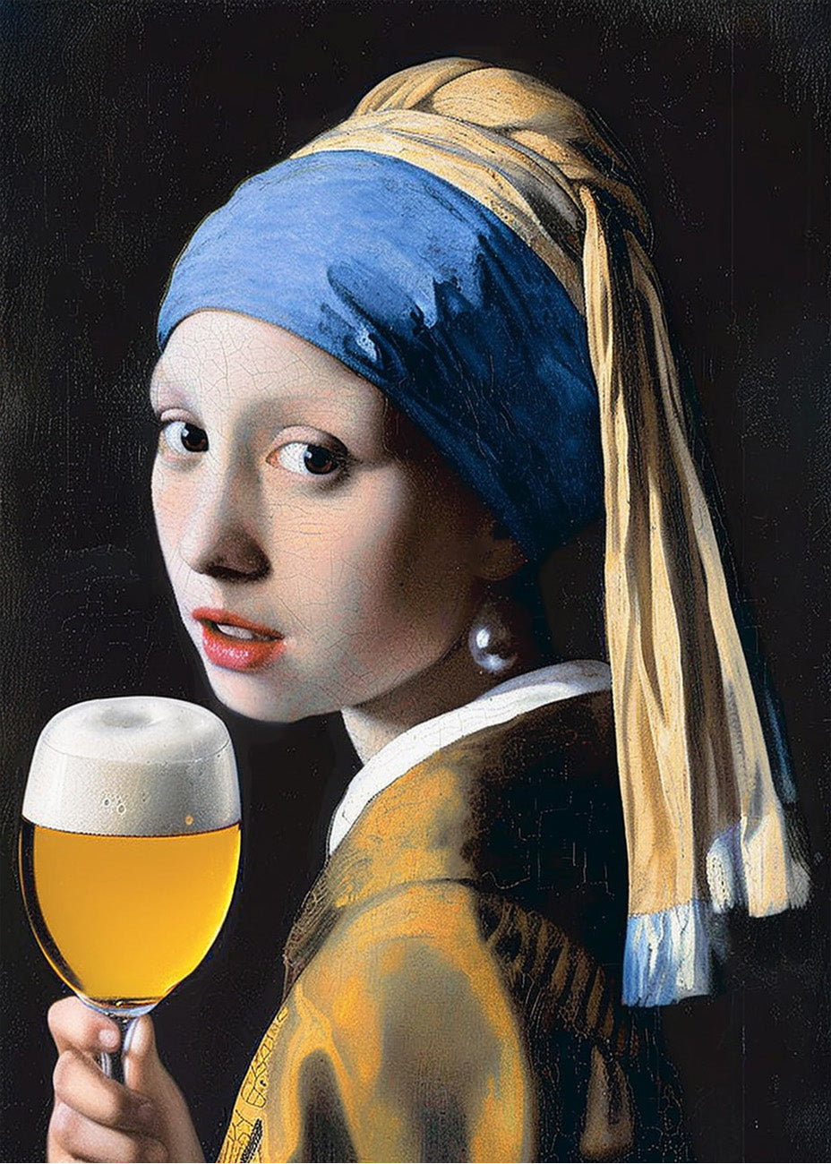 Cuadro La joven de la perla bebiendo cerveza