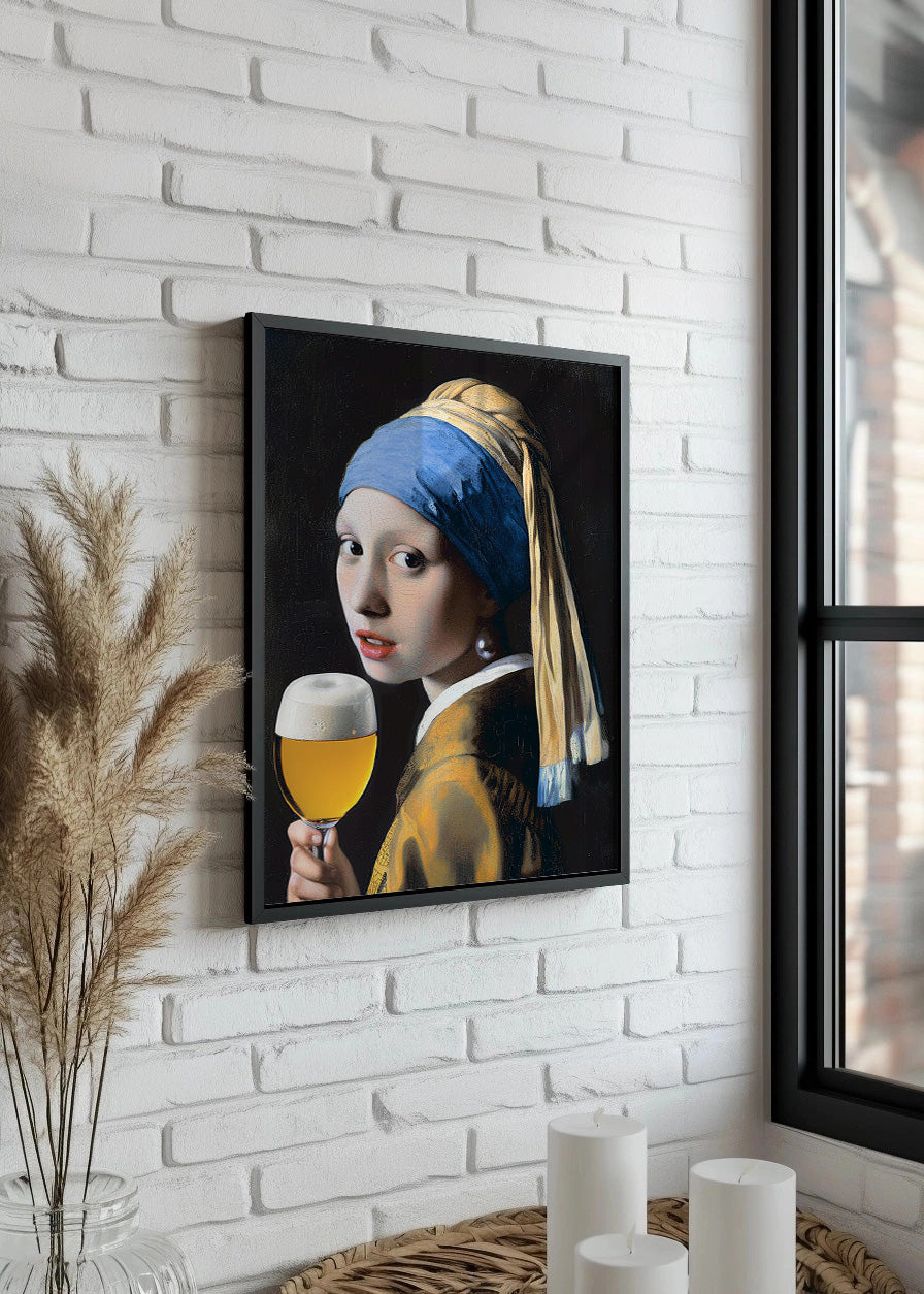 Cuadro La joven de la perla bebiendo cerveza