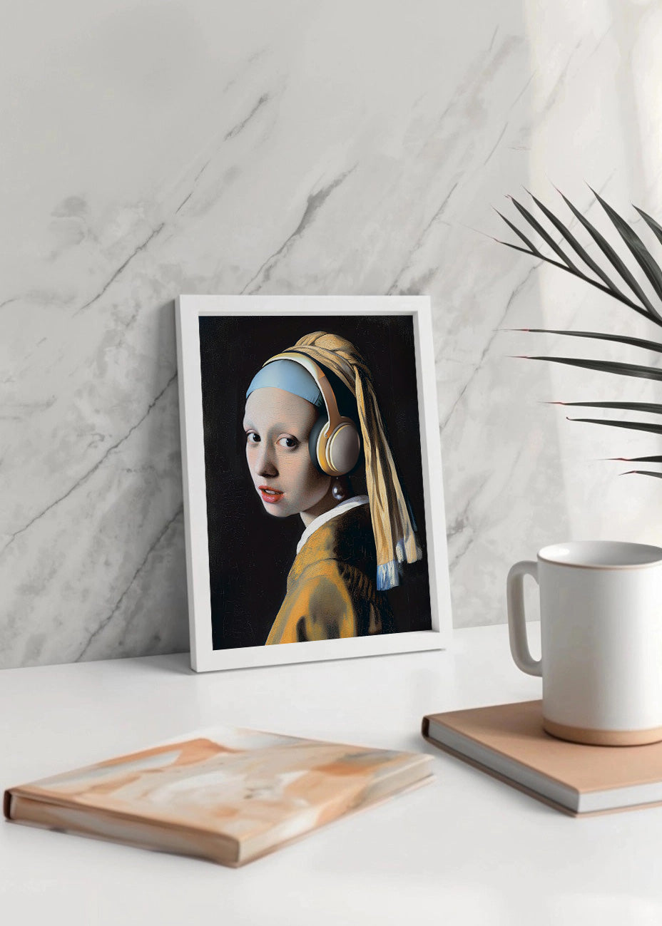 Cuadro La joven de la perla con auriculares