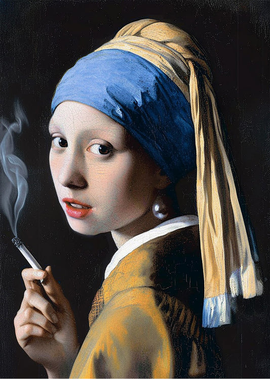 Cuadro La joven de la perla con cigarrillo