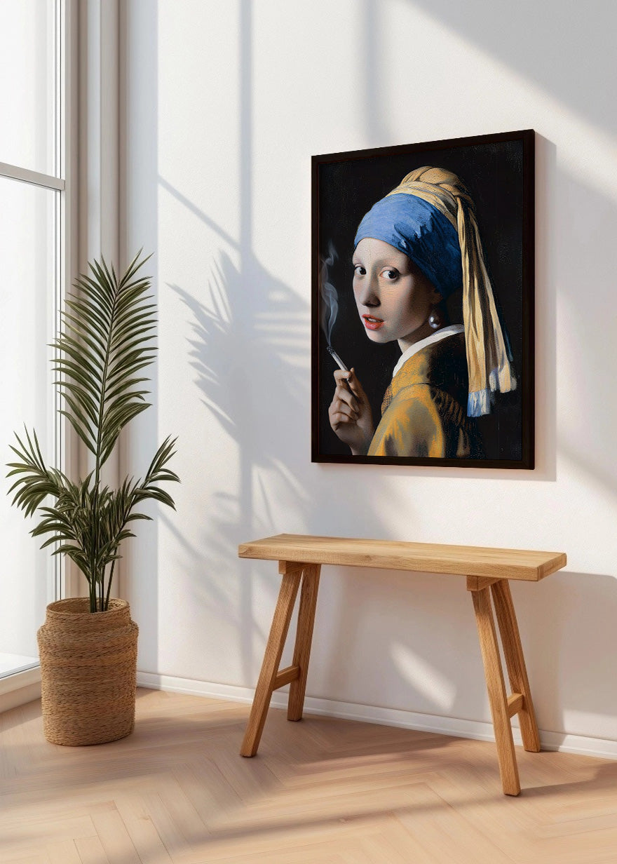 Cuadro La joven de la perla con cigarrillo