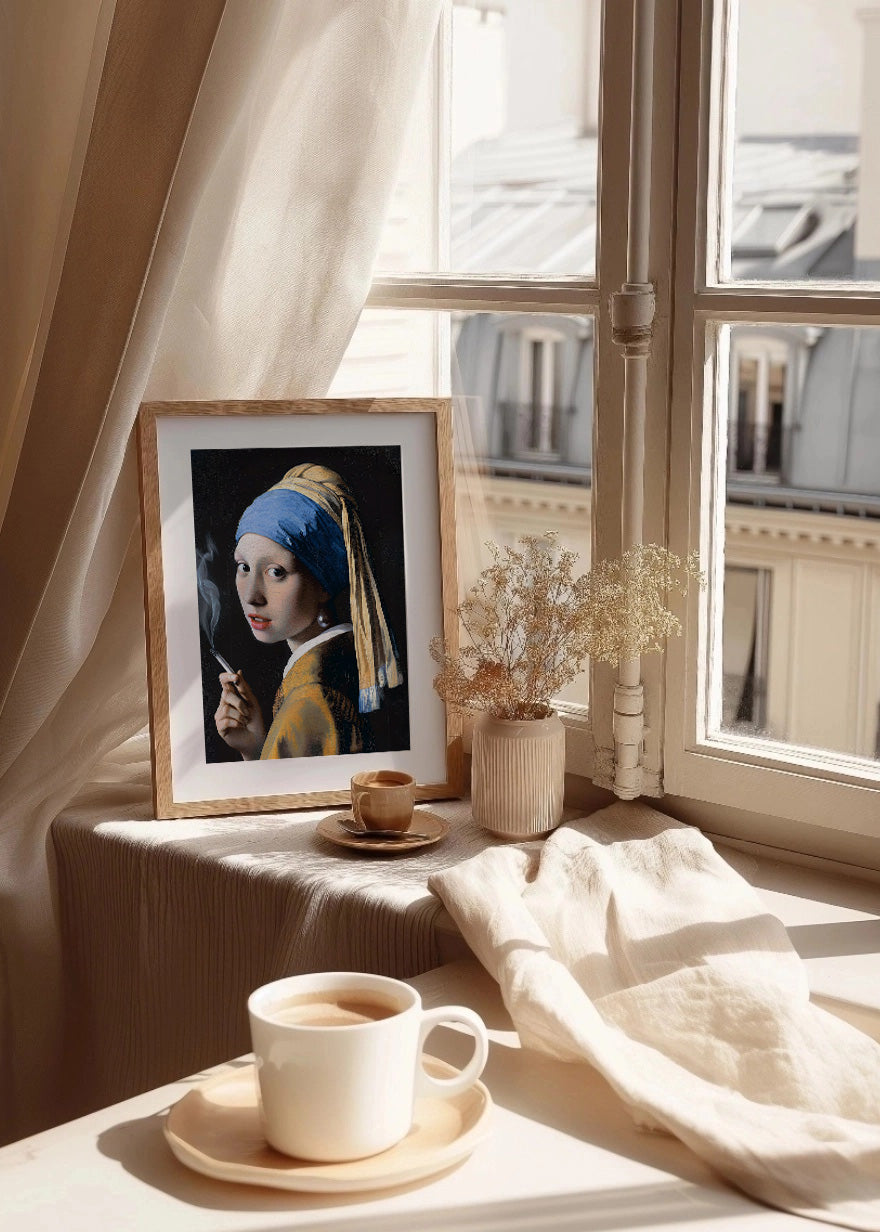 Cuadro La joven de la perla con cigarrillo