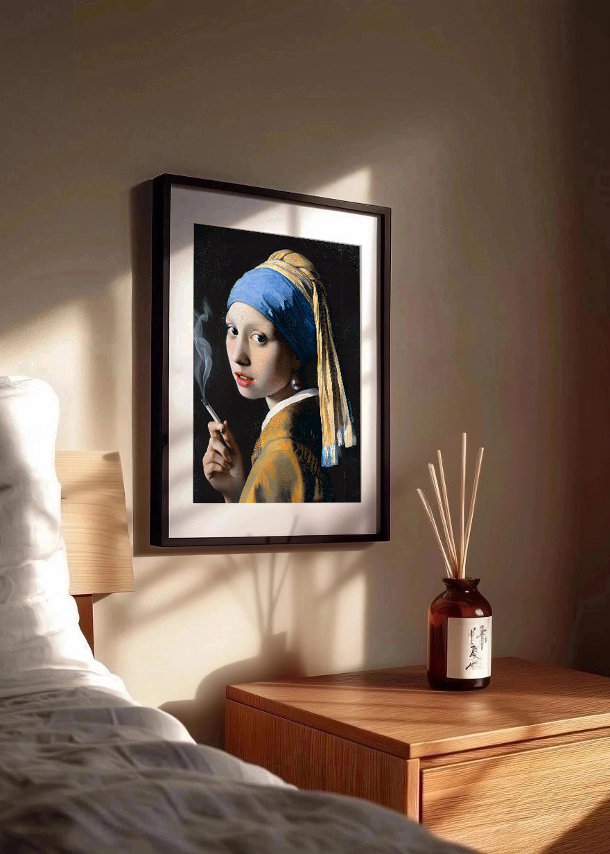 Cuadro La joven de la perla con cigarrillo