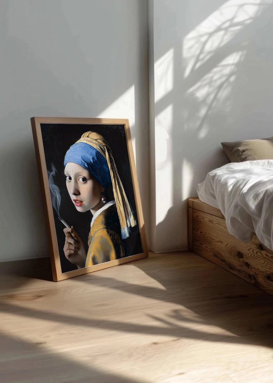 Cuadro La joven de la perla con cigarrillo