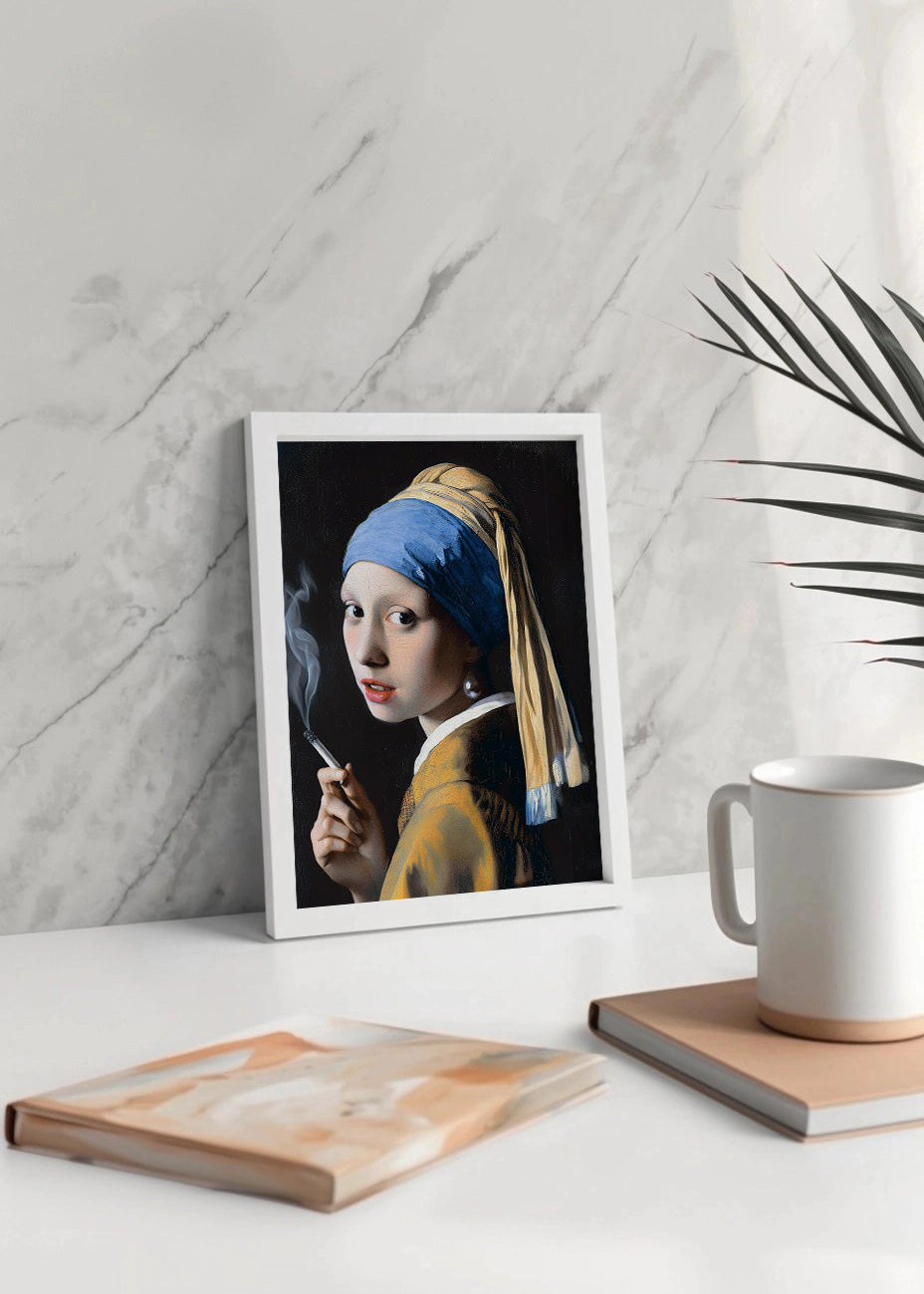 Cuadro La joven de la perla con cigarrillo