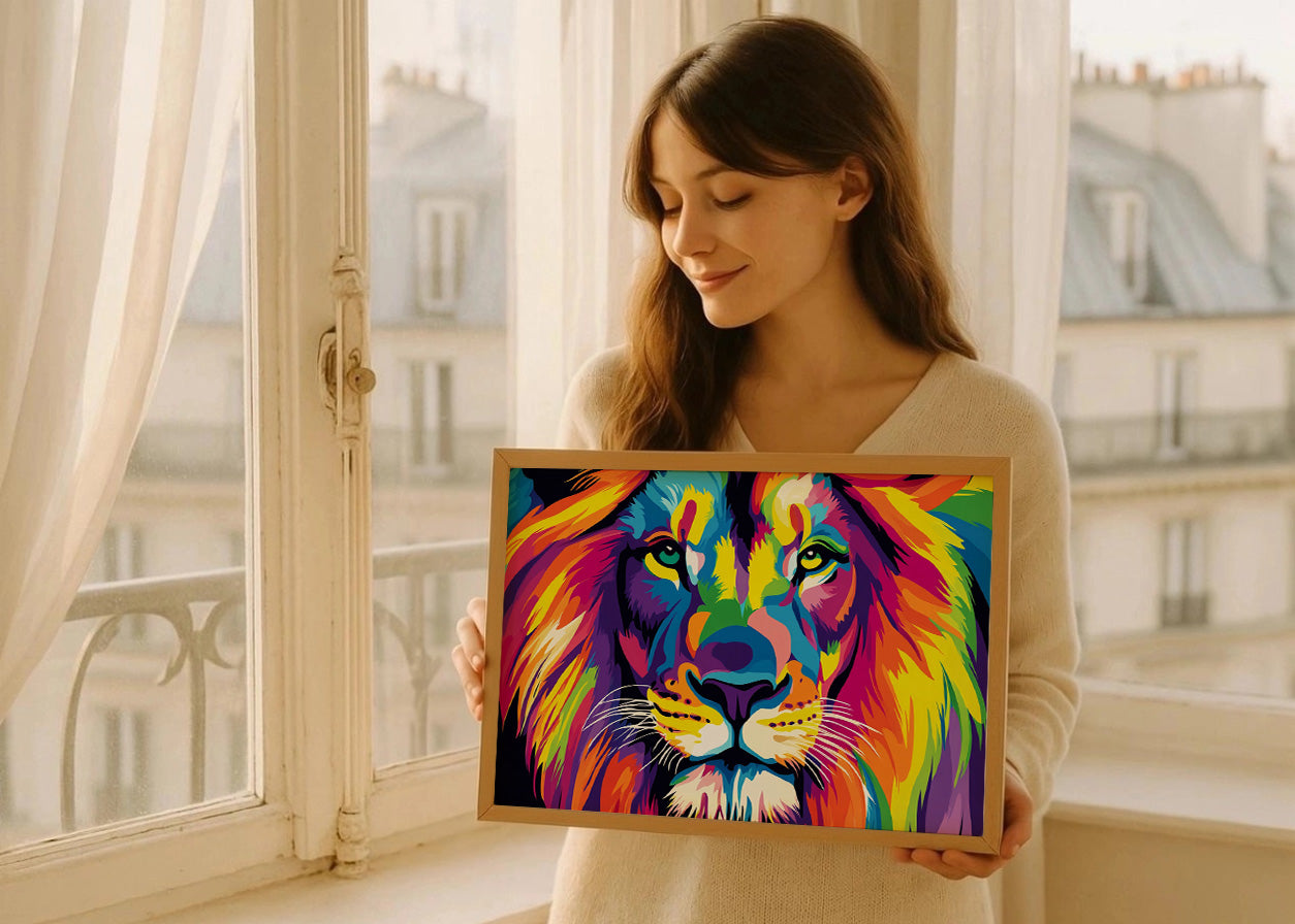 Cuadro Leon de colores